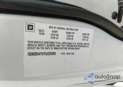 2000 Cadillac Deville Standard из США, поврежденный, VIN 1G6KD54Y0YU225990